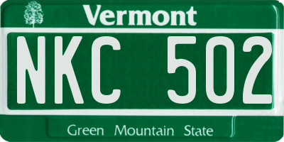 VT license plate NKC502