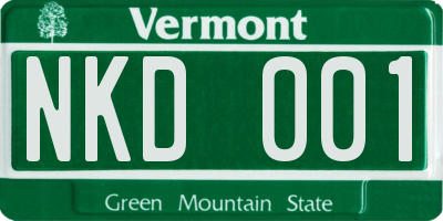 VT license plate NKD001