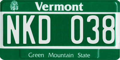 VT license plate NKD038