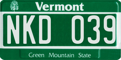 VT license plate NKD039