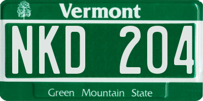 VT license plate NKD204