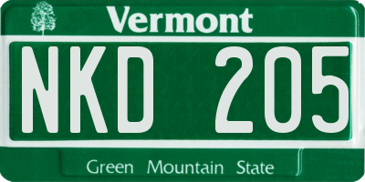 VT license plate NKD205