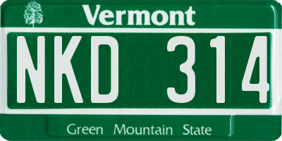 VT license plate NKD314