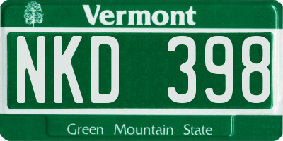 VT license plate NKD398