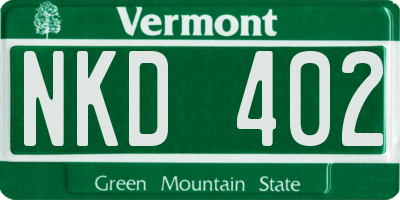 VT license plate NKD402