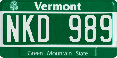 VT license plate NKD989