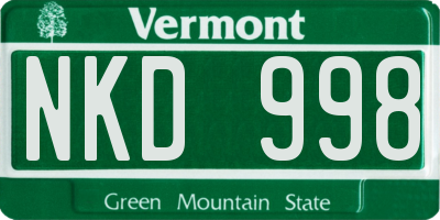 VT license plate NKD998