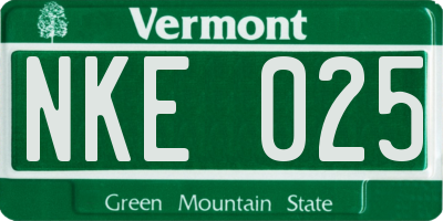 VT license plate NKE025
