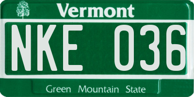 VT license plate NKE036