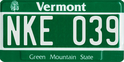 VT license plate NKE039