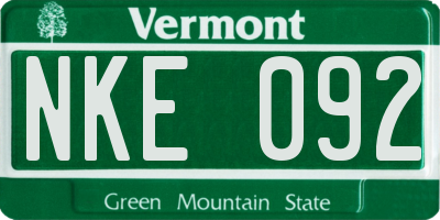 VT license plate NKE092