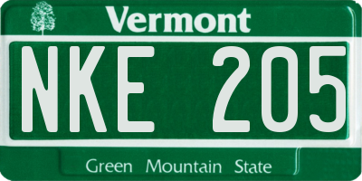 VT license plate NKE205