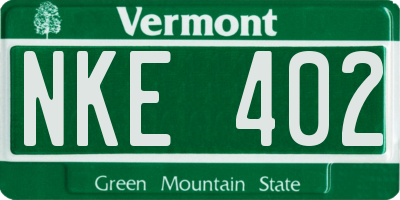 VT license plate NKE402