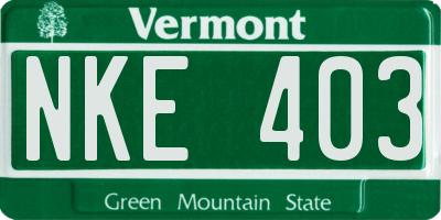 VT license plate NKE403