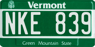 VT license plate NKE839