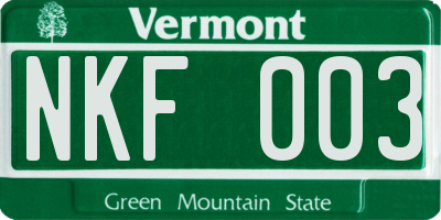 VT license plate NKF003