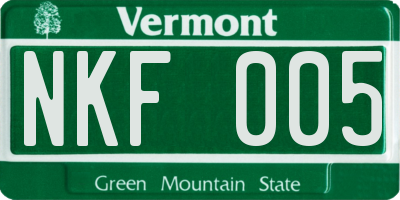 VT license plate NKF005