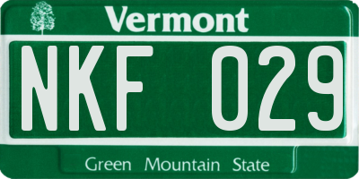 VT license plate NKF029