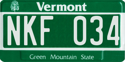 VT license plate NKF034