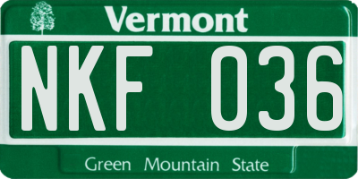 VT license plate NKF036