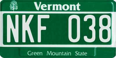 VT license plate NKF038
