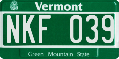 VT license plate NKF039