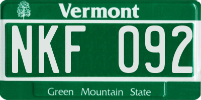 VT license plate NKF092
