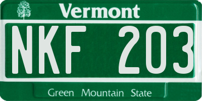 VT license plate NKF203