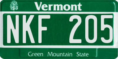 VT license plate NKF205