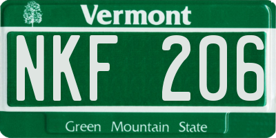 VT license plate NKF206