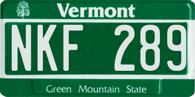 VT license plate NKF289