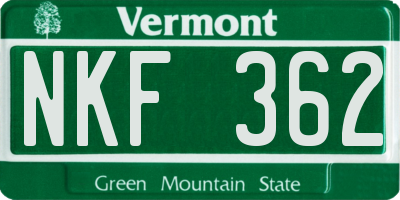 VT license plate NKF362