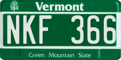 VT license plate NKF366