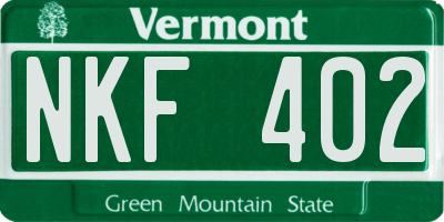 VT license plate NKF402