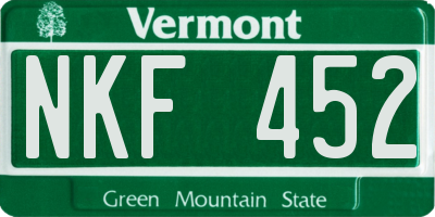 VT license plate NKF452