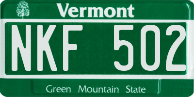 VT license plate NKF502