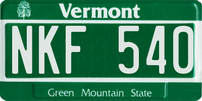 VT license plate NKF540
