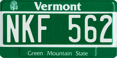 VT license plate NKF562