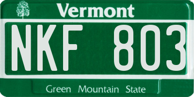 VT license plate NKF803