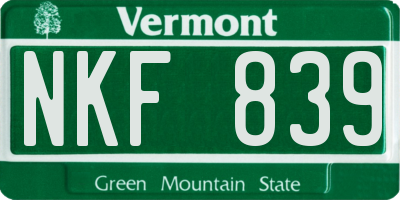 VT license plate NKF839