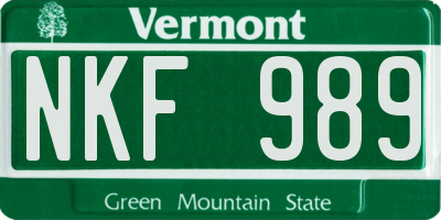 VT license plate NKF989