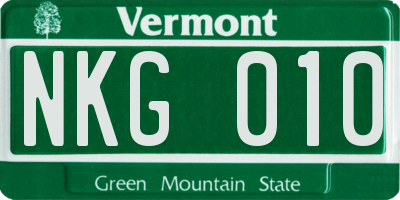 VT license plate NKG010