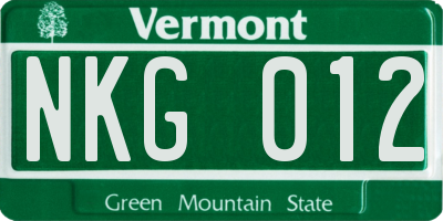 VT license plate NKG012
