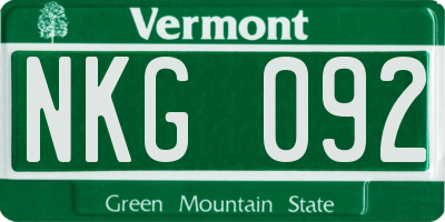 VT license plate NKG092