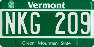 VT license plate NKG209