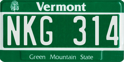 VT license plate NKG314