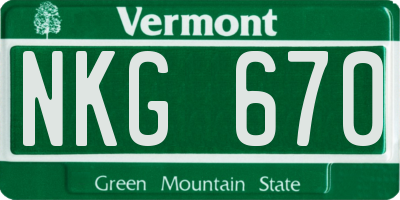 VT license plate NKG670