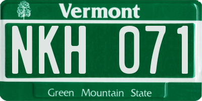 VT license plate NKH071