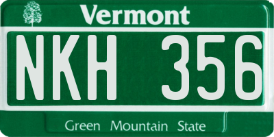 VT license plate NKH356