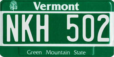 VT license plate NKH502